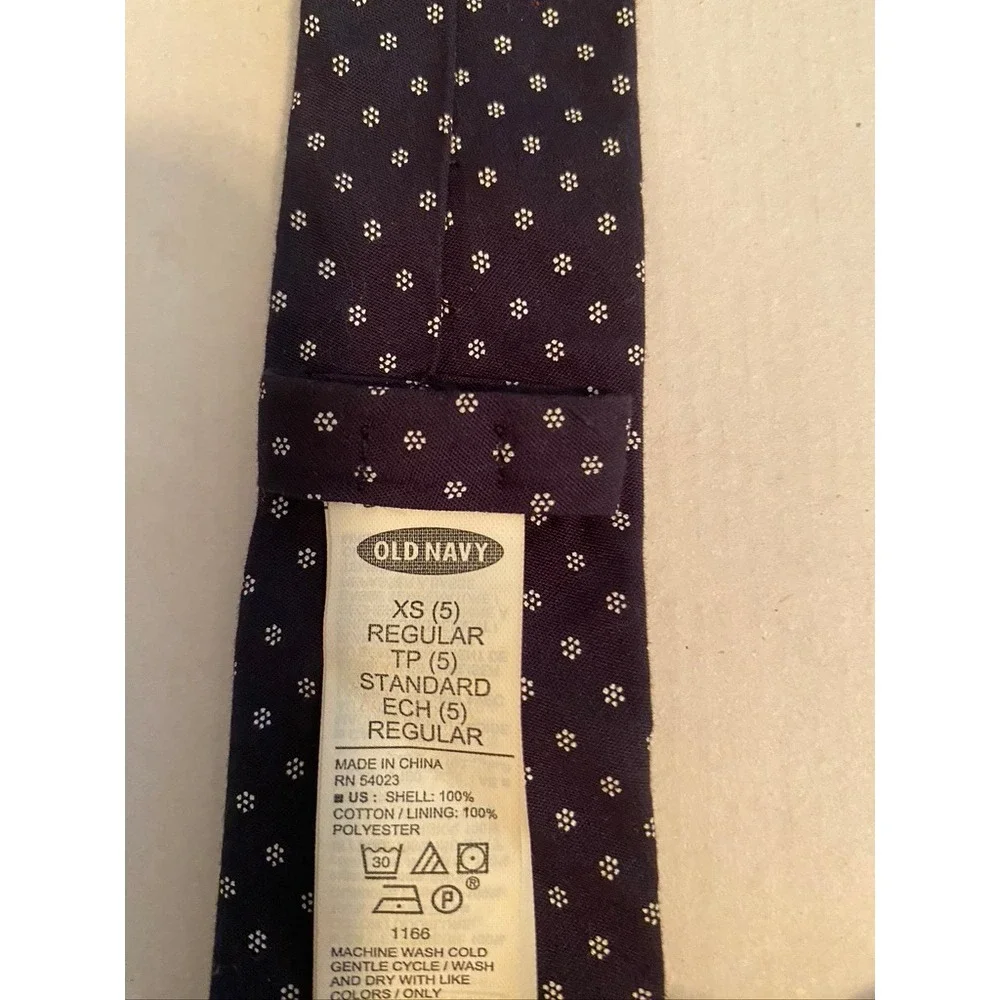 Old Navy Boys Navy Blue White Floral Pin Dot Necktie XS 5 Regular Cotton